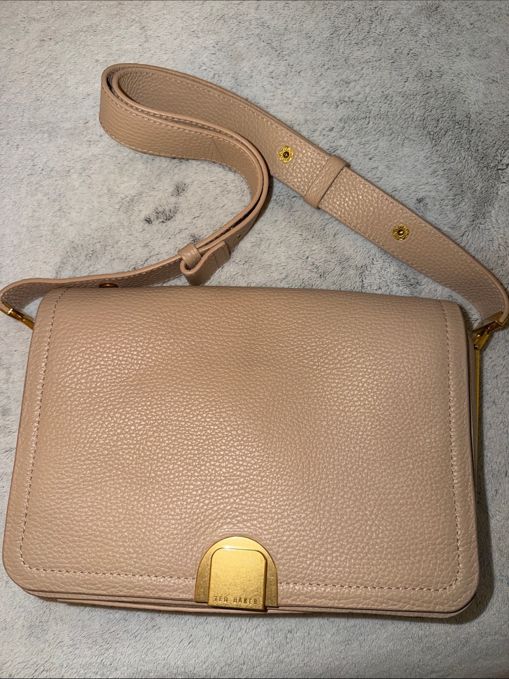 Ted Baker Nude Beige Pebbled Leather Crossbody with Gold-Tone Hardware